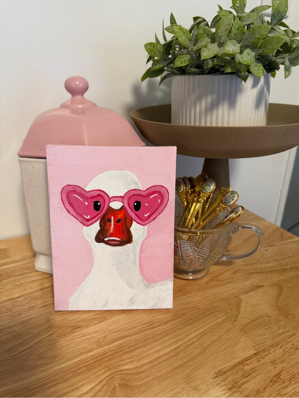 Pink Duck with Heart Sunglasses Canvas Art